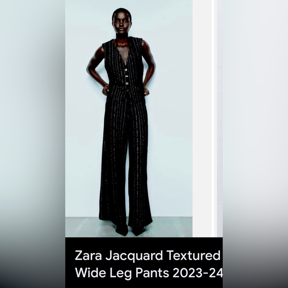 Zara Large jacquard wide leg pinstriped pants in black & white stripe